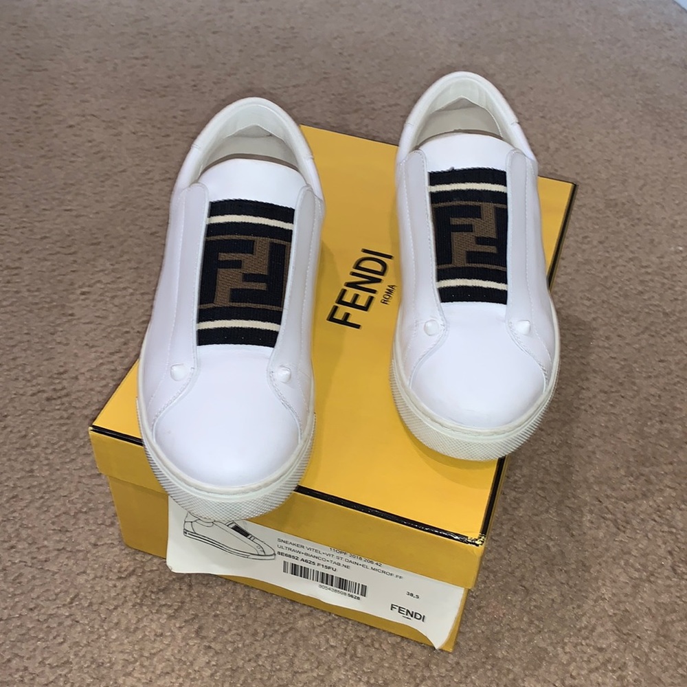 FENDI Rockoclick Knit Logo Slip-on Sneaker White